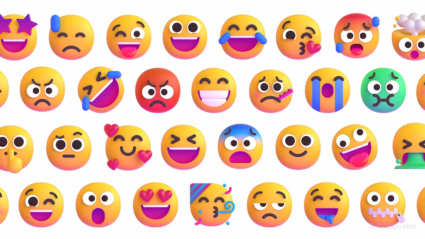 优质设计资源：免费可商用，微软的开源表情合集 Fluent Emoji - 白鱼小栈